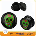 TP02956 internal thread wholesale acrylic ear plug , skull logo acrylic ear plug
